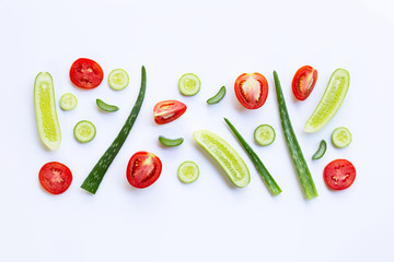 Natural ingredients for homemade skin care on white.