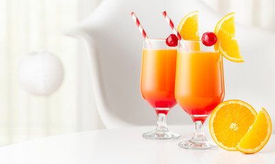 Cold tequila sunrise cocktails