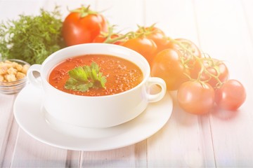 Tomato soup on desk