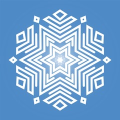 White snowflake on blue background. Winter mood.