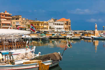 Fototapeta na wymiar Ancient old harbour port of Tyre Sur in South Lebanon Middle east