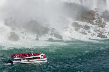 View at boat for tourists near  Niagara Falls from Canadian side at summer time