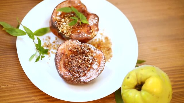 sweet ripe quince baked with walnuts and honey