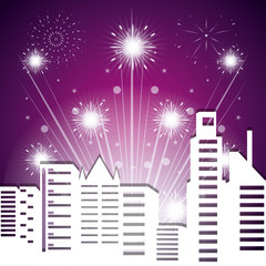 scene cityscape with fireworks