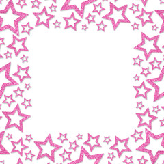 Frame of shiny pink metal stars isolated on white background