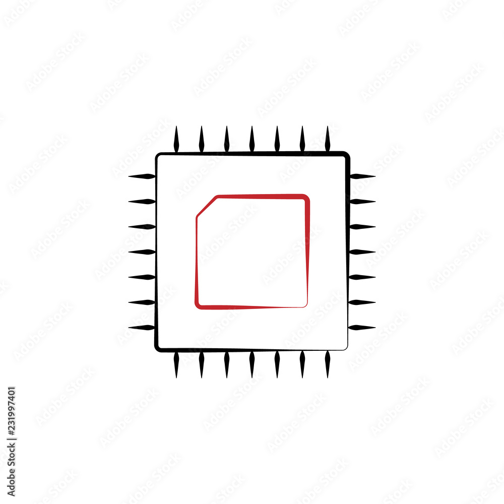 Poster cpu 2 colored hand drawn icon. electronics colored element illustration. outline symbol design from 