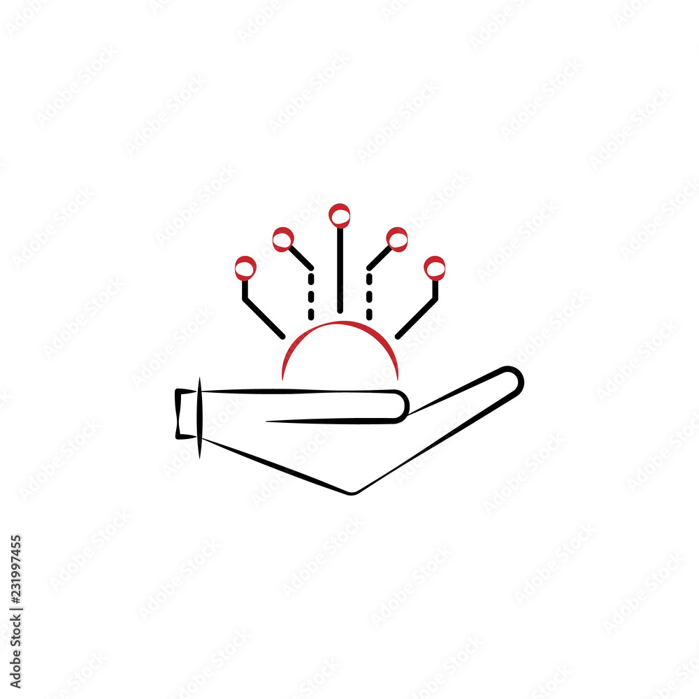 Aufkleber micro scheme in hand 2 colored hand drawn icon. electronics colored element illustration. outline sy