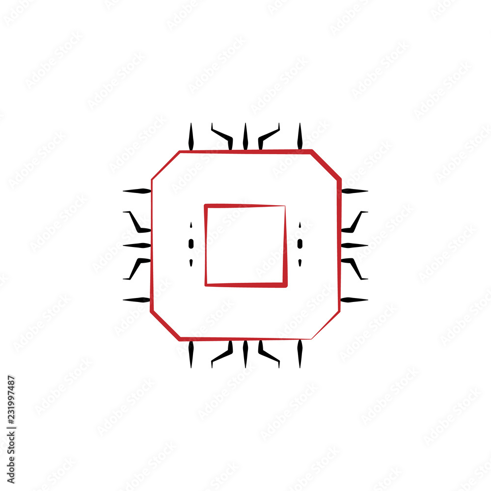 Poster processor 2 colored hand drawn icon. electronics colored element illustration. outline symbol design