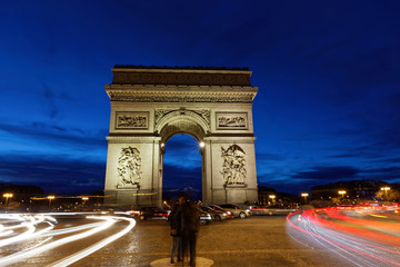 Arc de Triomphe, Paris, France - March 11, 2018: Arc de Triomphe in Paris at blue hours
