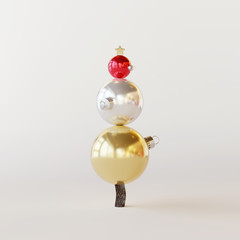 Christmas tree made of gold, white and red ball on bright background . Creative idea. minimal concept. 3d rendering