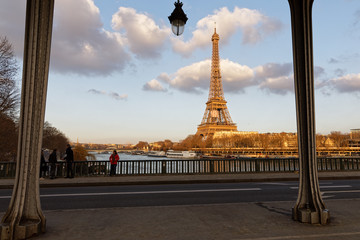 Paris, France - February 17, 2018: View of the eiffel tower from the Bir-Hakeim bridge