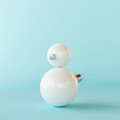  Snowman made of white Christmas balls on blue pastel background . Creative idea. minimal concept. 3d 