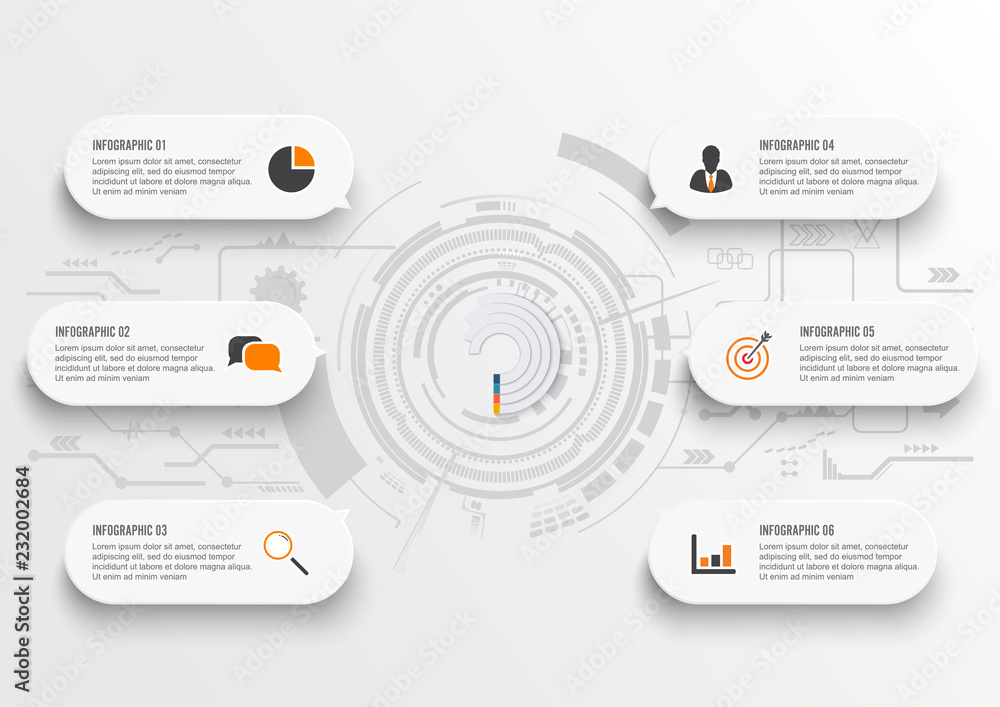 Poster business data visualization. process chart. abstract elements of graph, diagram with 6 steps, option