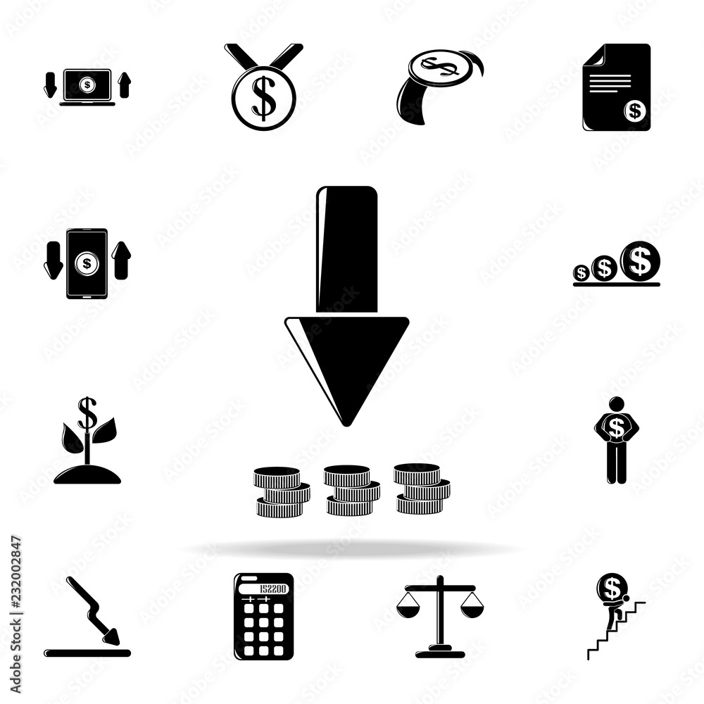 Poster drop arrow and penny icon. finance icons universal set for web and mobile