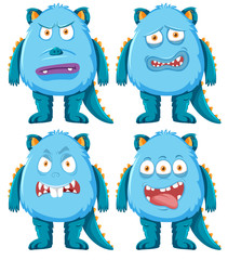 Set of blue monster character
