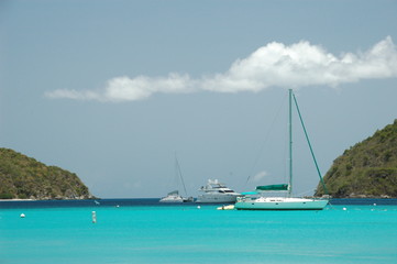Yachts in the blue sea with cloud in the sky