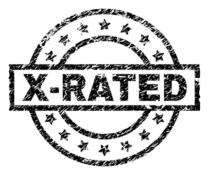 X-RATED stamp seal watermark with distress style. Designed with rectangle,  circles and stars. Black vector rubber print of X-RATED label with dirty  texture. Stock Vector