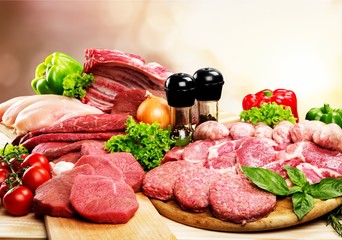 Freshness Meat collection on wooden background