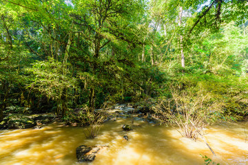 Beautiful waterfall in natural "Si Dit Waterfall" with blue sky in khao kho national park
