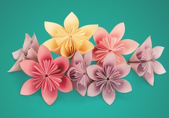 Origami flowers on background