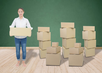 woman carrying and lifting boxes
