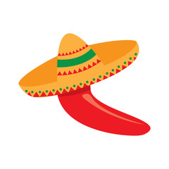 Isolated red pepper with a mexican hat. Vector illustration design