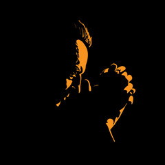 Old Man is praying. Silhouette in backlight. Vector. Illustration.