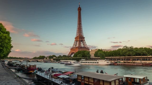 PARIS, FRANCE - JUNE 19, 2018: Eiffel Tower day timelapse. Fast movement.
