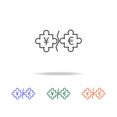 puzzle euro and yen icon. Elements of trade war in multi colored icons. Premium quality graphic design icon. Simple icon for websites, web design, mobile app, info graphics