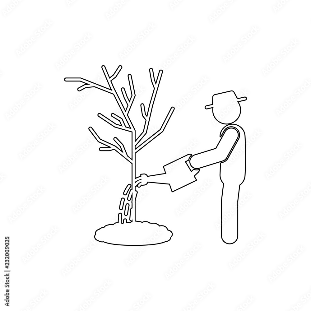 Poster man watering of tree icon. element of gardening for mobile concept and web apps illustration. thin l