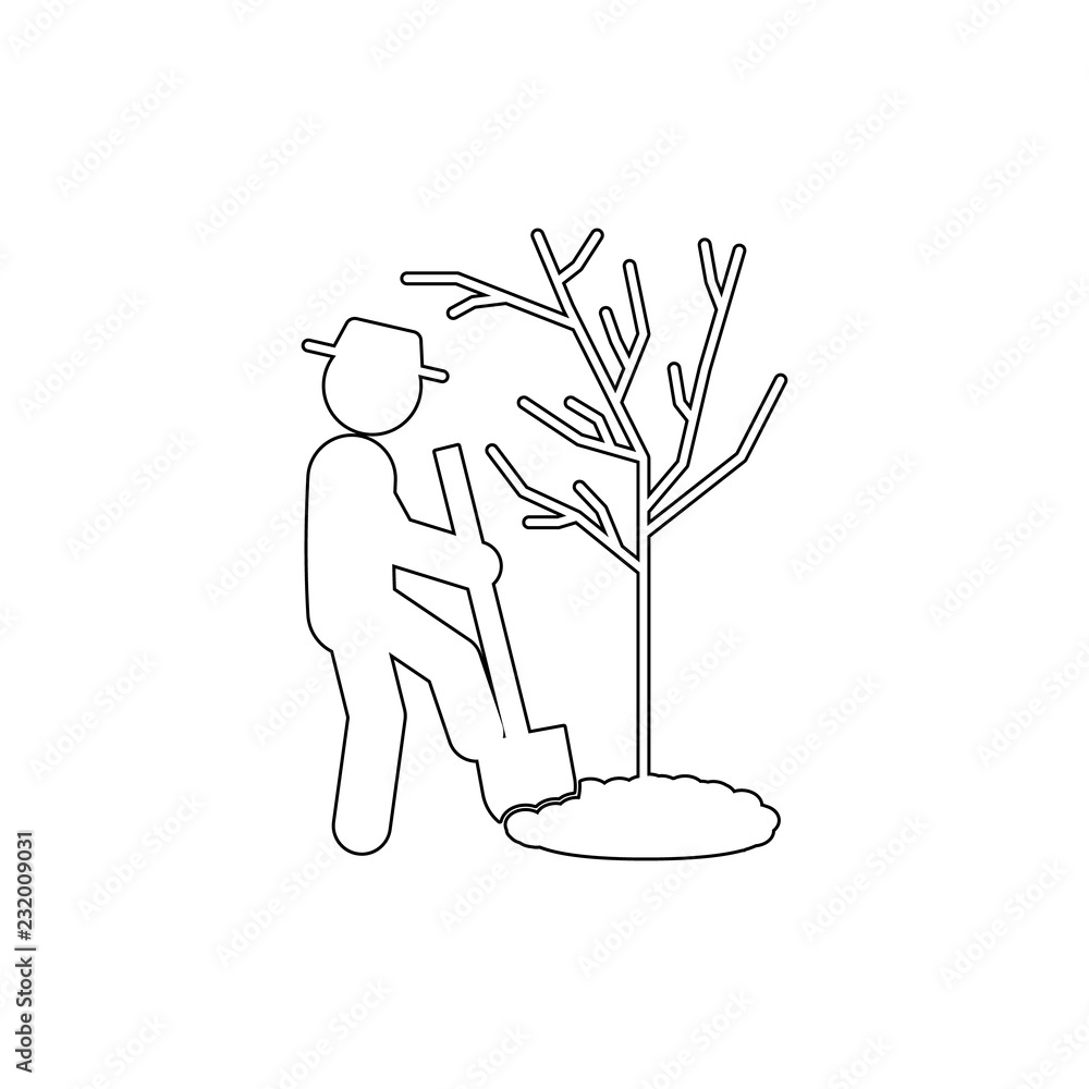 Poster man digging icon. element of gardening for mobile concept and web apps illustration. thin line icon 