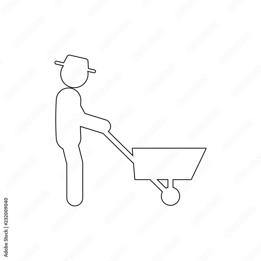 Poster man man with wheelbarrow icon. element of gardening for mobile concept and web apps illustration. th