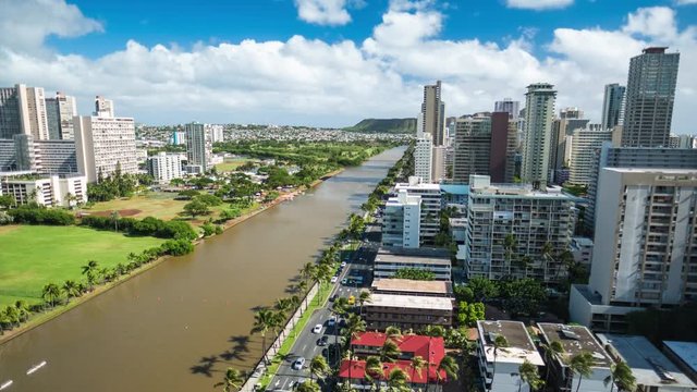 Timelapse of the city of Honolulu during sunny day, Hawaii, USA