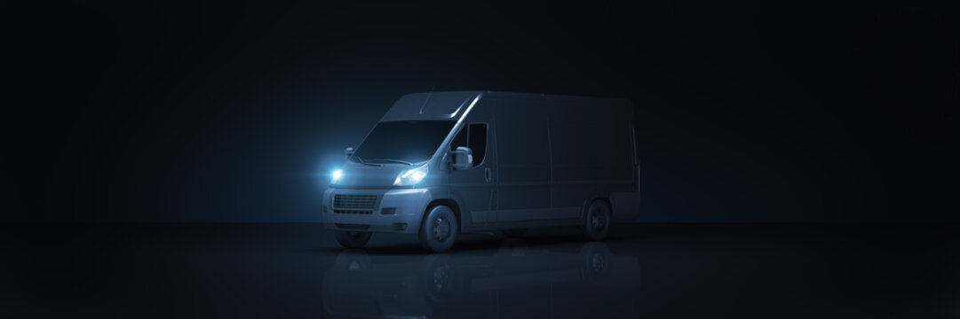 Truck Fast shipping in dark background. 3d rendering