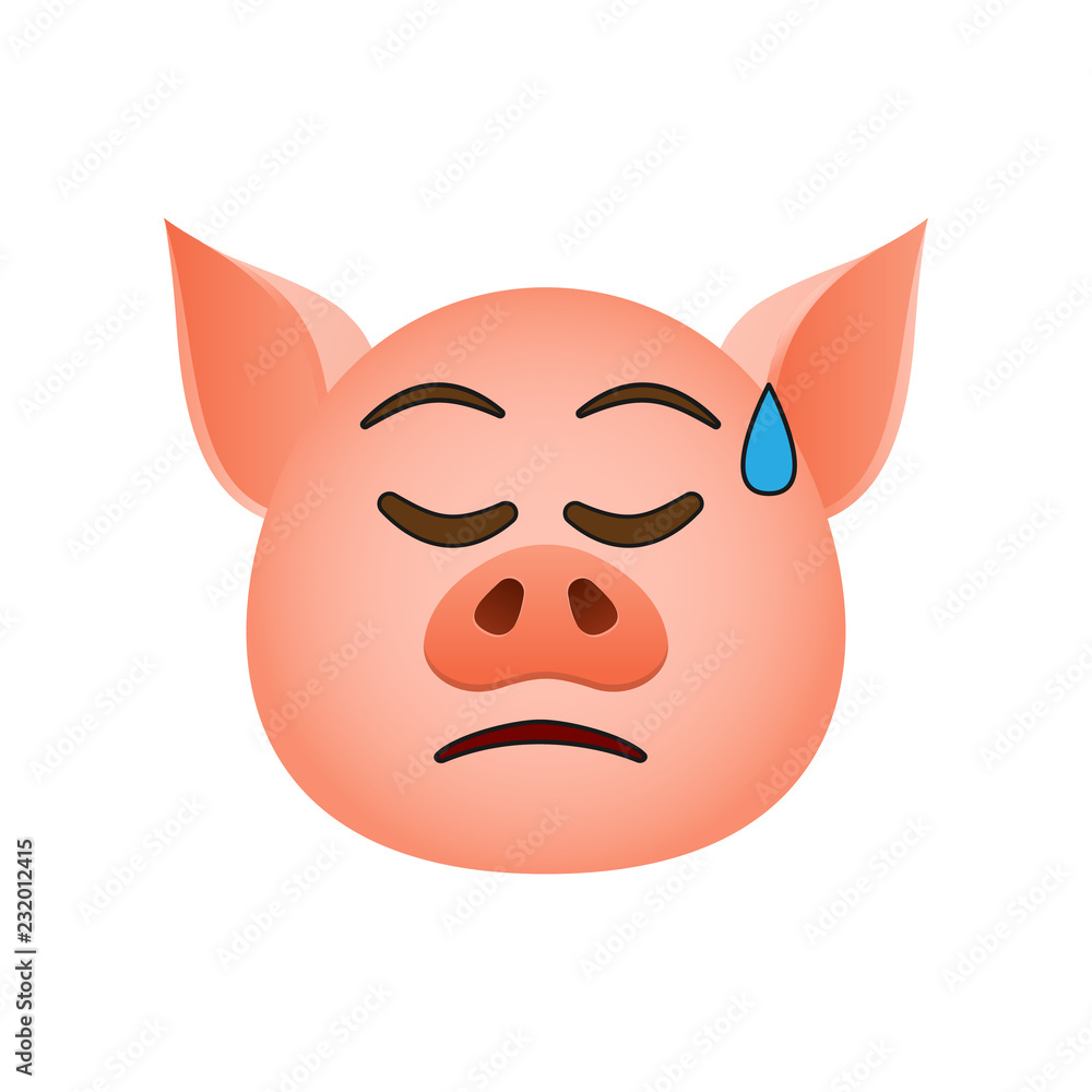 Poster pig in sadness in a cold sweat emoji icon. element of new year symbol icon for mobile concept and we