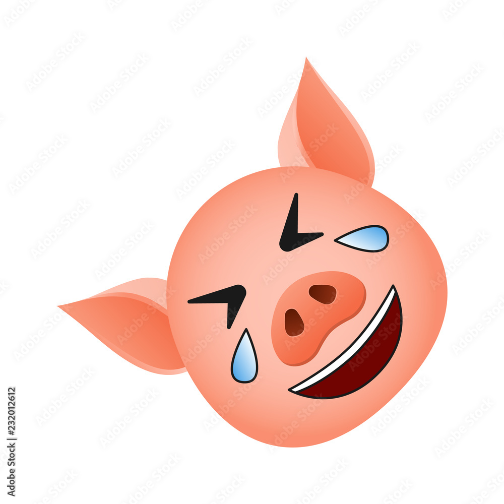 Poster pig in tears of happiness emoji icon. element of new year symbol icon for mobile concept and web app