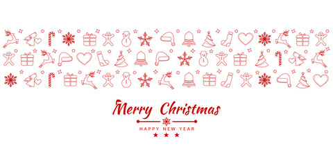 Merry Christmas background with element icons banner, snowflakes. Vector illustration