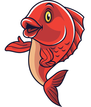 Cartoon fish mascot waving