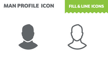 male profile icon, vector. Fill and line. Flat design. Ui icon