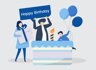 Character of people and a birthday party themed illustration