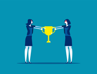 Office workers fighting each other for winning award. Concept business vector illustration, Angry, Competition, Trophy or prize, Flat business cartoon.