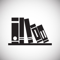 Books on shelf on white background icon