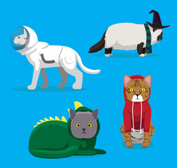 Cat in Astronaut Clothes Cartoon Vector Illustration