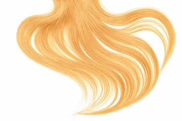 Curl of natural blond hair on white background