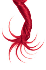 Curl of natural pink hair on white background