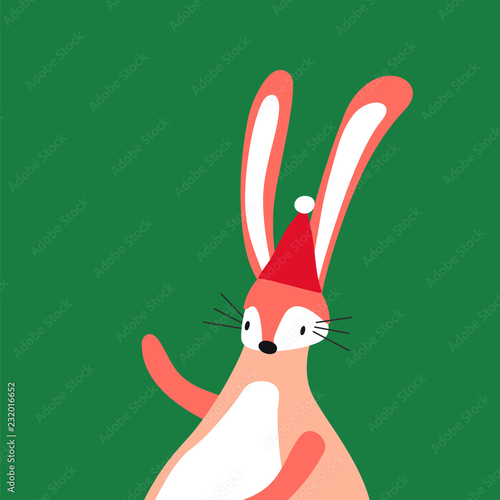 Sticker pink rabbit in a cartoon style vector