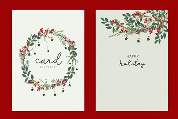 Fototapeta na wymiar Holidays card template with leaf and red berry