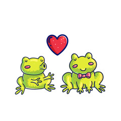 Frogs in love color cartoon vector characters
