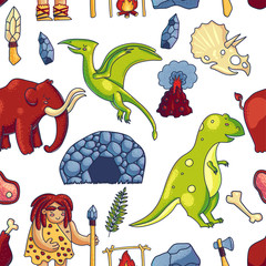 Obraz premium Prehistoric hand drawn vector seamless pattern