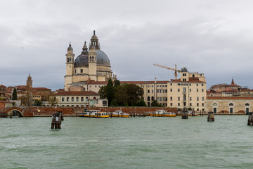 VENICE, ITALY- OCTOBER 30, 2018:  View of the city from the sea in autumn